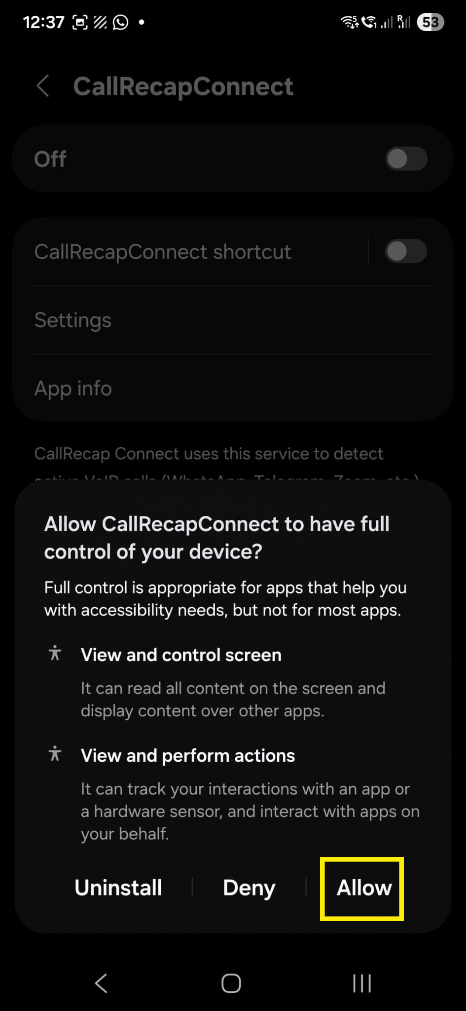 Allow full control dialog