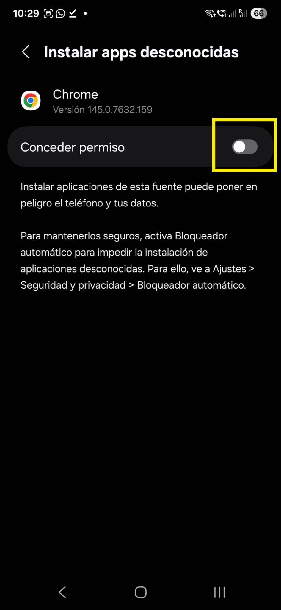 Allow unknown apps toggle