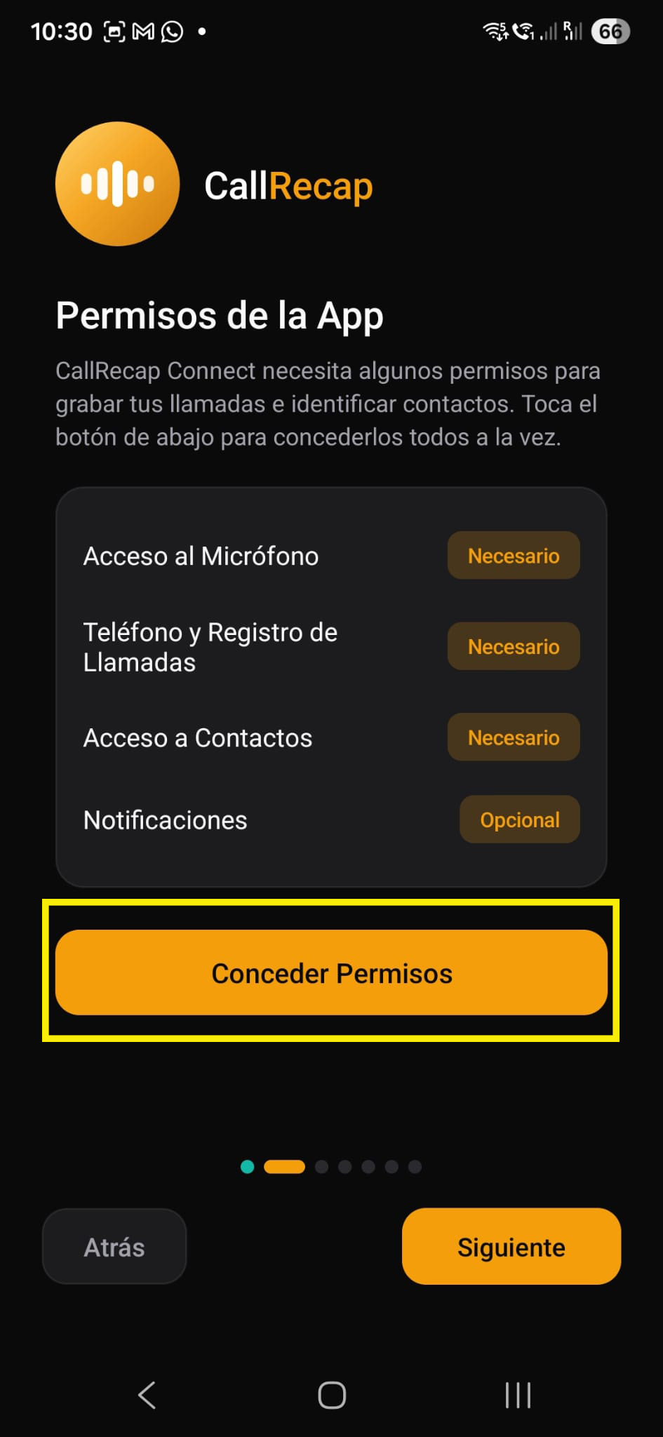 Permissions screen