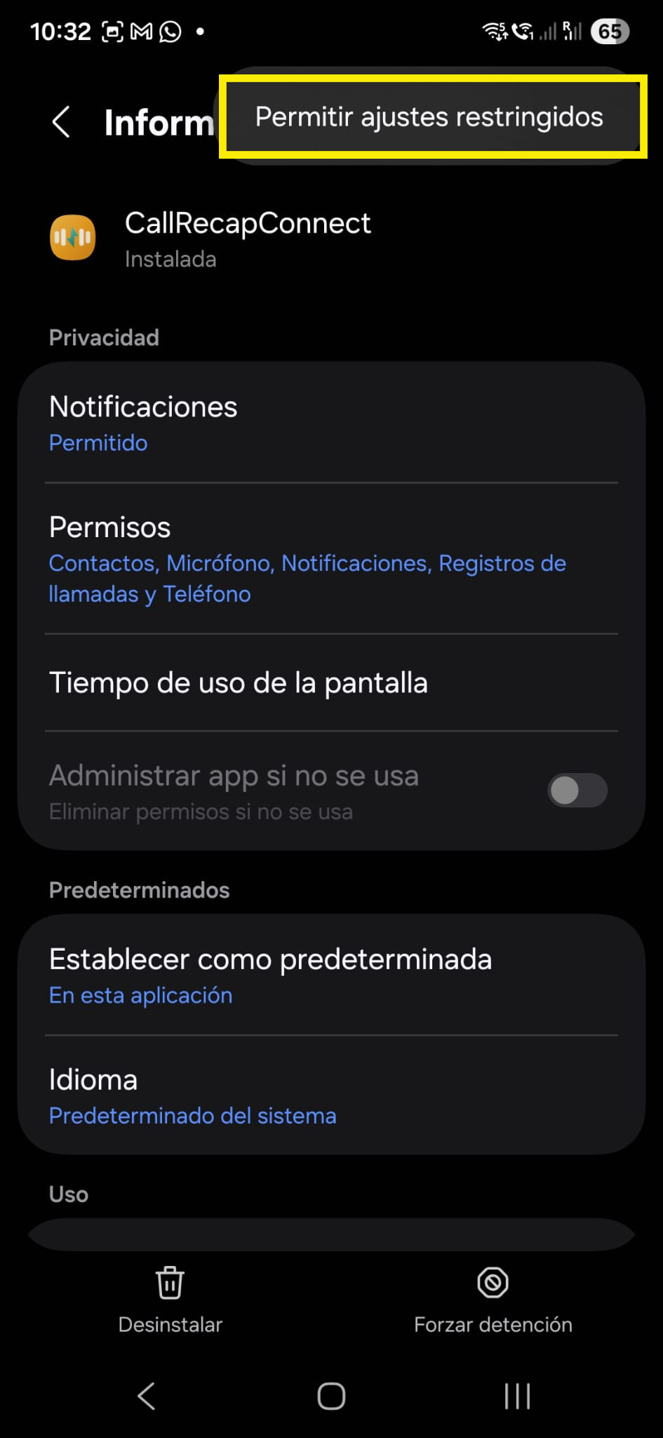 Allow restricted settings menu
