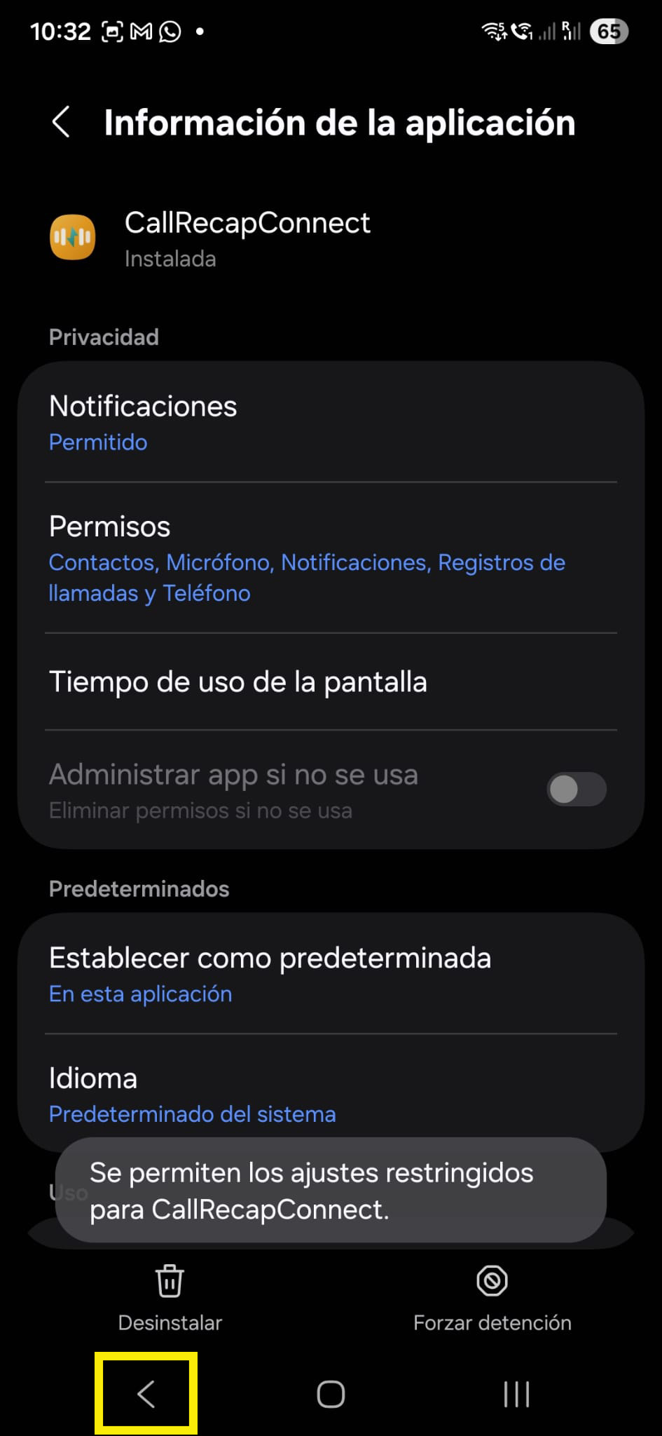 Restricted settings allowed toast